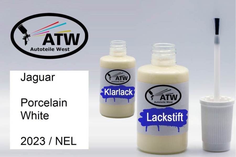 Jaguar, Porcelain White, 2023 / NEL: 20ml Lackstift + 20ml Klarlack - Set, von ATW Autoteile West.